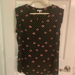 Pleione flower black and white polka dot blouse